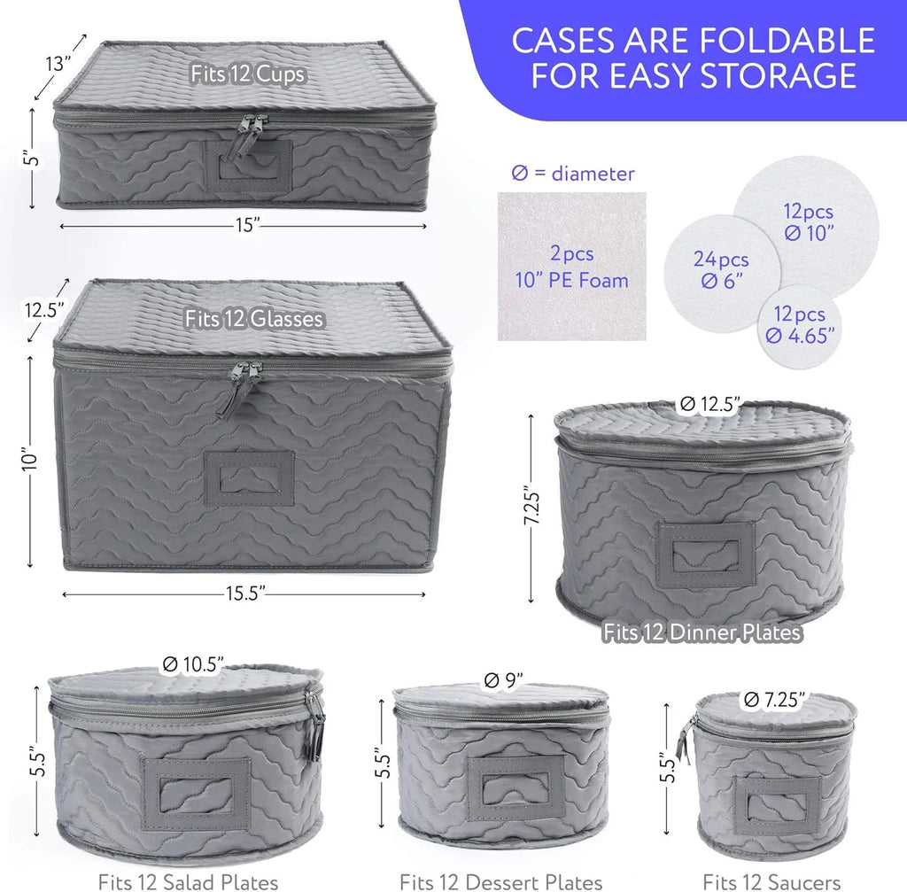 China Storage Containers - Quilted 6-Piece Set Storage Box- Stores Chinaware Stemware Dinnerware Dish Storage Service for 12 48 Pcs Felt Protectors Cardboard Dividers Included – Convenient Multi-Piece Set with a Practical Everyday Design
