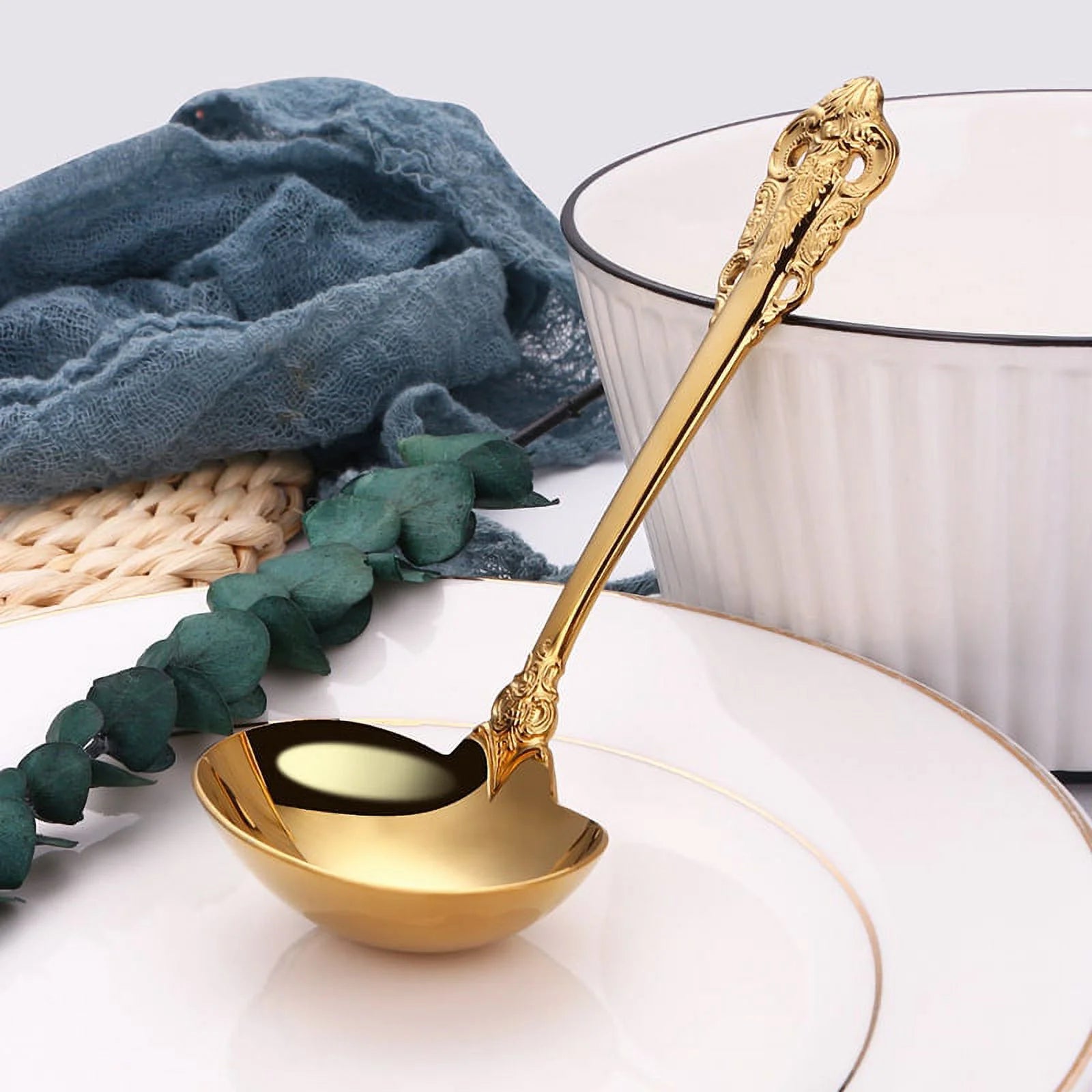 304 Stainless Steel Soup Ladle Cooking Tool Kitchen Gold Plated Spoon – Durable Stainless Steel Construction with a Practical Everyday Design