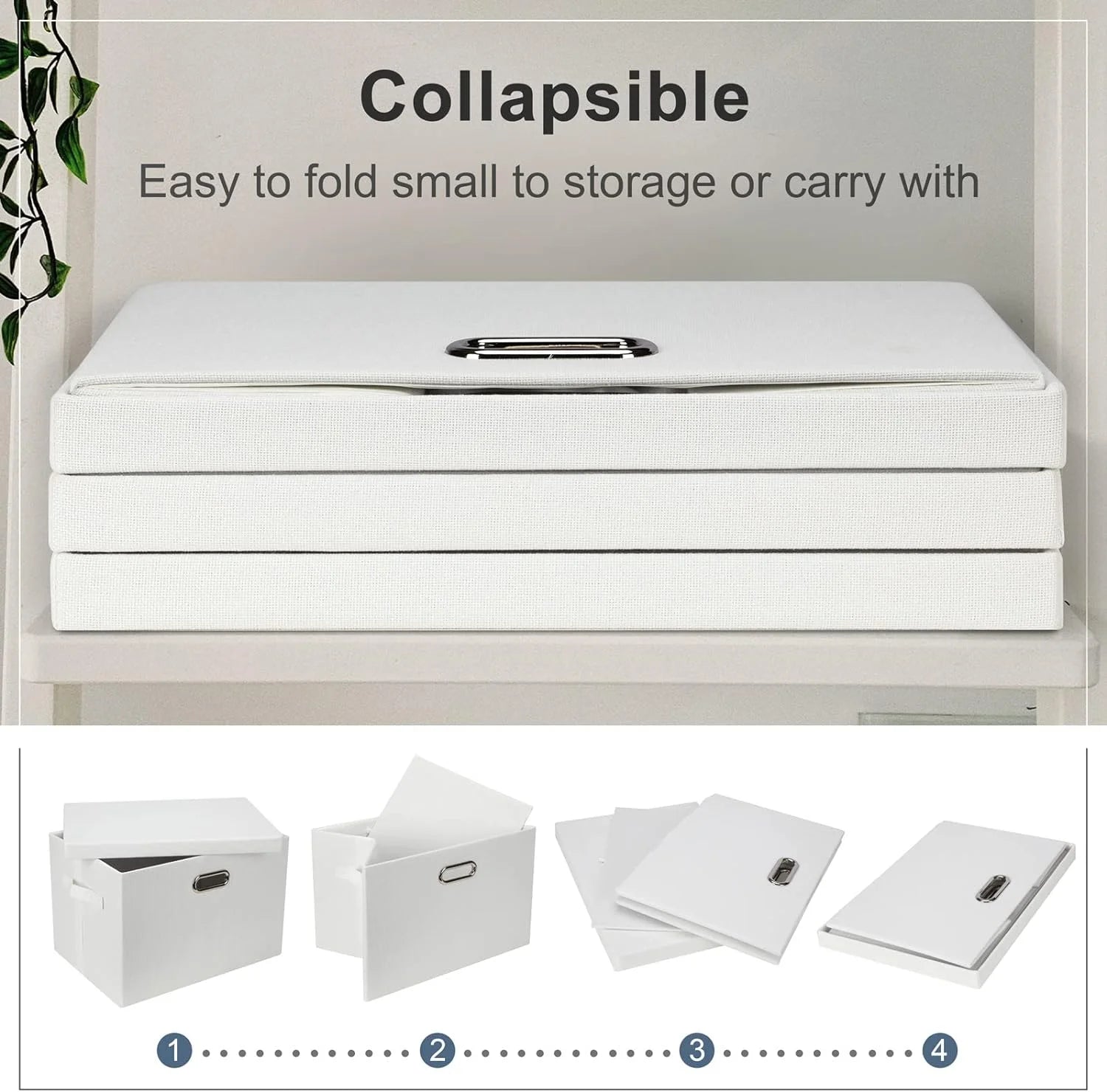 Large 17" 36 Quart Collapsible Stackable Storage Bins with Lids 3 Packs White Linen Fabric Closet Boxes with Lids Storage Cube Baskets Container Organizers for Bedroom Office(17 x12 x11) – Everyday Household Format with a Practical Everyday Design
