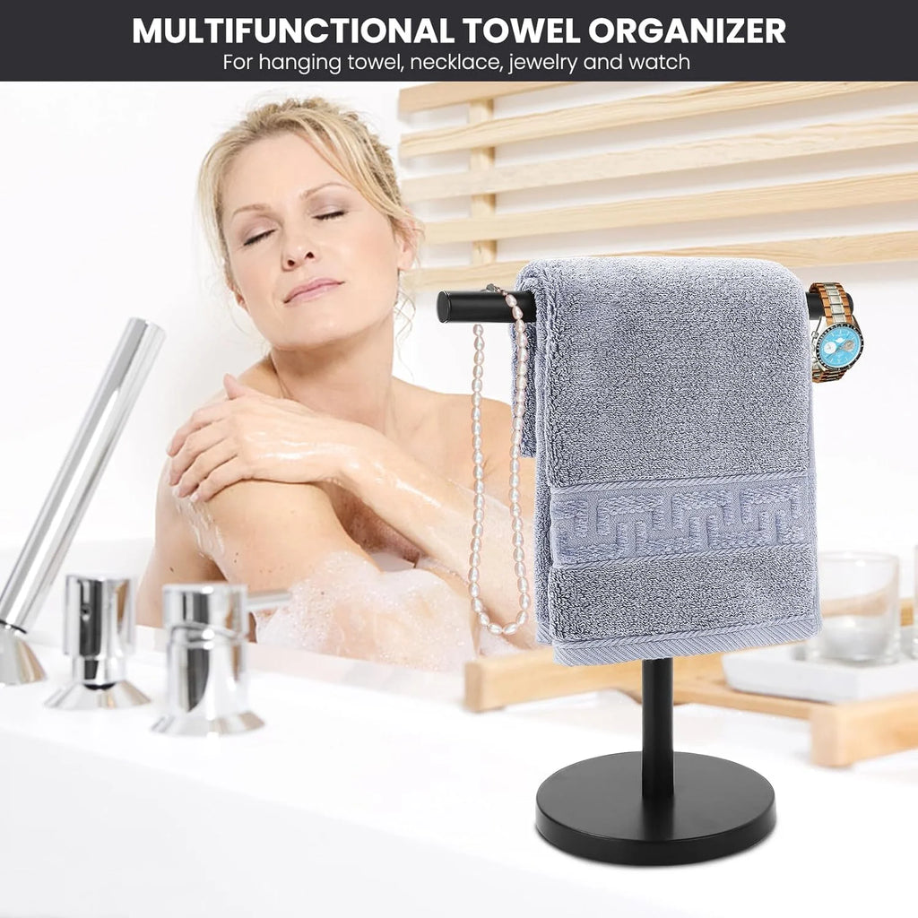 T-Shape Bath Hand Towel Holder Stand Stainless Steel Free Standing Hand Towel Rack with Heavy Base for Bathroom Kitchen & Countertop Matte Black – Durable Stainless Steel Construction with a Practical Everyday Design