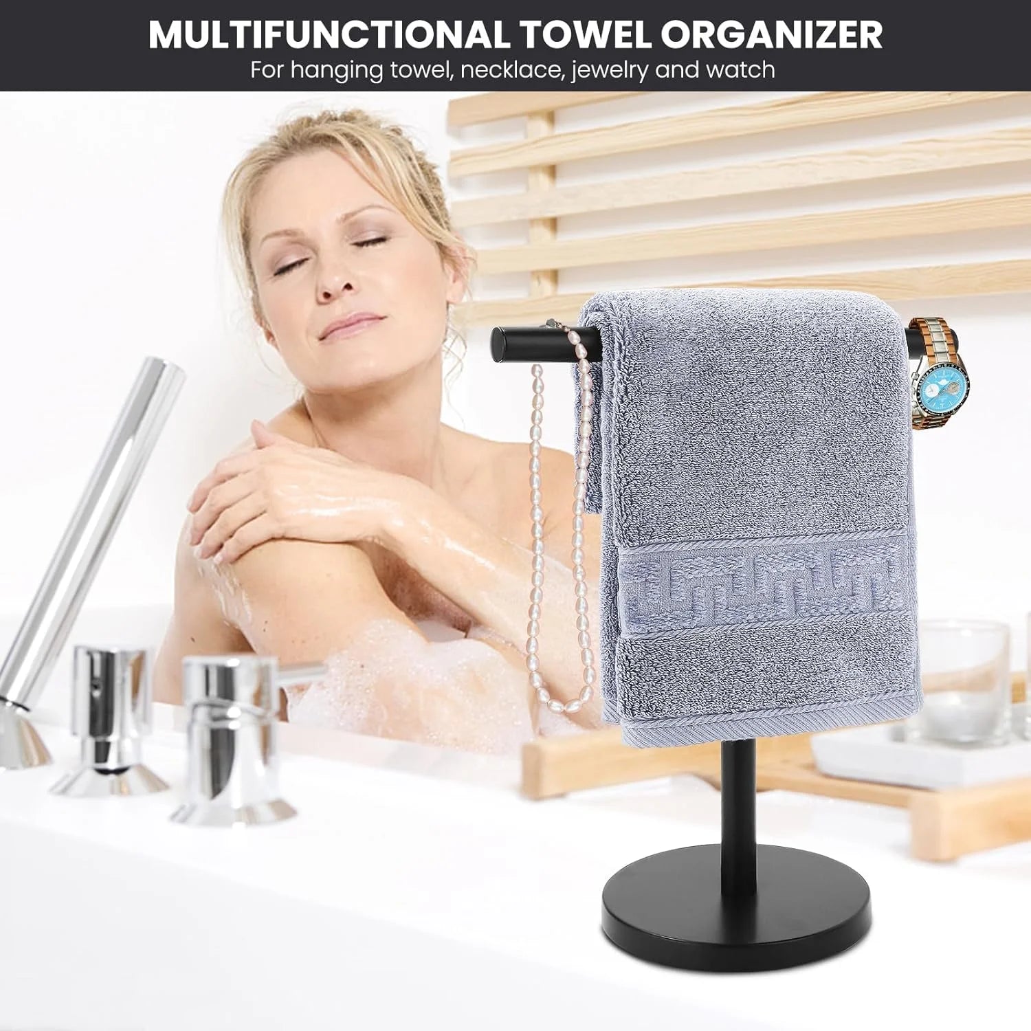 T-Shape Bath Hand Towel Holder Stand Stainless Steel Free Standing Hand Towel Rack with Heavy Base for Bathroom Kitchen & Countertop Matte Black – Durable Stainless Steel Construction with a Practical Everyday Design