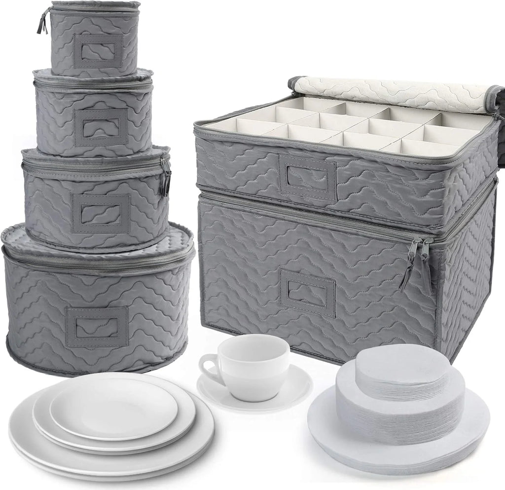 China Storage Containers - Quilted 6-Piece Set Storage Box- Stores Chinaware Stemware Dinnerware Dish Storage Service for 12 48 Pcs Felt Protectors Cardboard Dividers Included – Convenient Multi-Piece Set with a Practical Everyday Design
