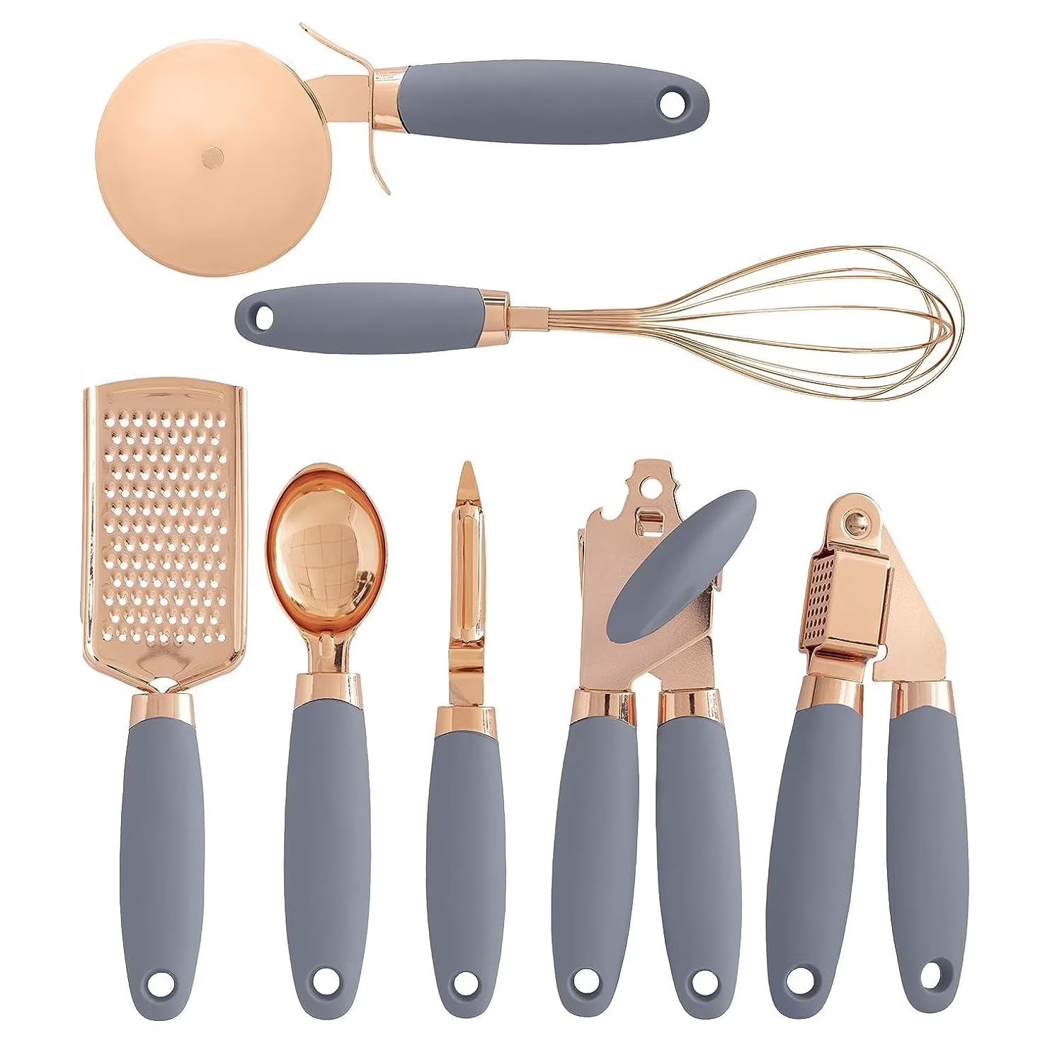 7-Piece Kitchen Gadget Set Copper Coated Stainless Steel Tableware with Soft Touch Handle – Convenient Carry Handles with a Practical Everyday Design