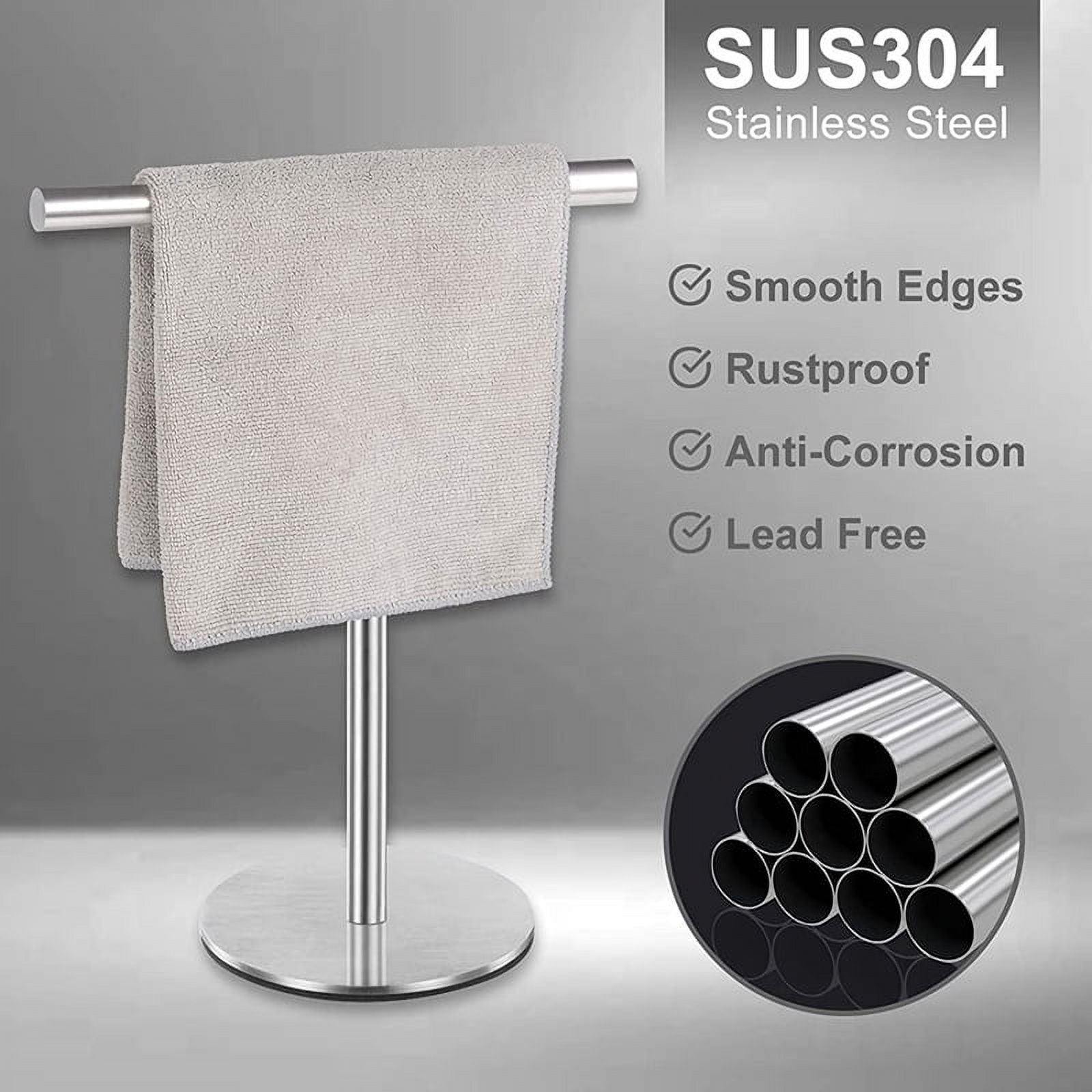 Brushed Standing Towel Rack Heavy Duty Base Stainless Steel T-Shaped Hand Towel Stand for Bathroom Kitchen. – Durable Stainless Steel Construction with a Practical Everyday Design