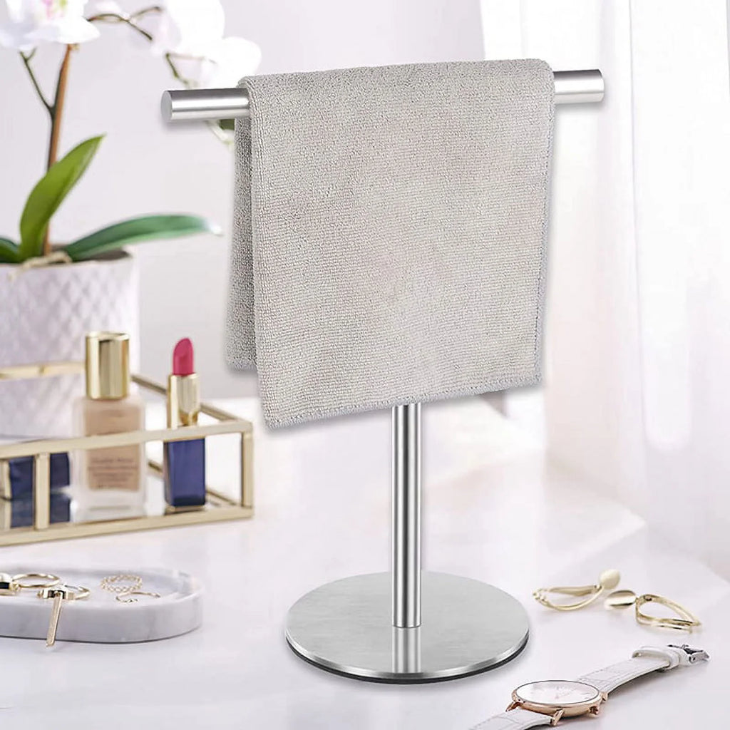 Brushed Standing Towel Rack Heavy Duty Base Stainless Steel T-Shaped Hand Towel Stand for Bathroom Kitchen. – Durable Stainless Steel Construction with a Practical Everyday Design