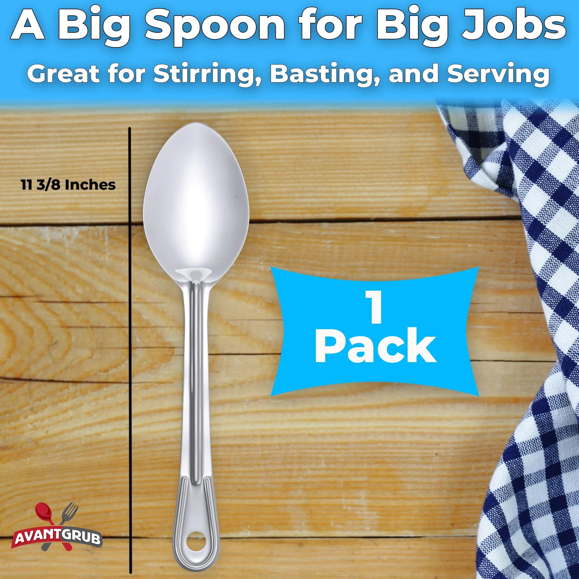 Super Strong 11 Inch Serving Spoon Ergonomic Stainless Steel Cooking Utensil Large Basting Spoon for Professional Restaurant Buffet Banquet Service and Home Chefs Silver – Durable Stainless Steel Construction with a Practical Everyday Design
