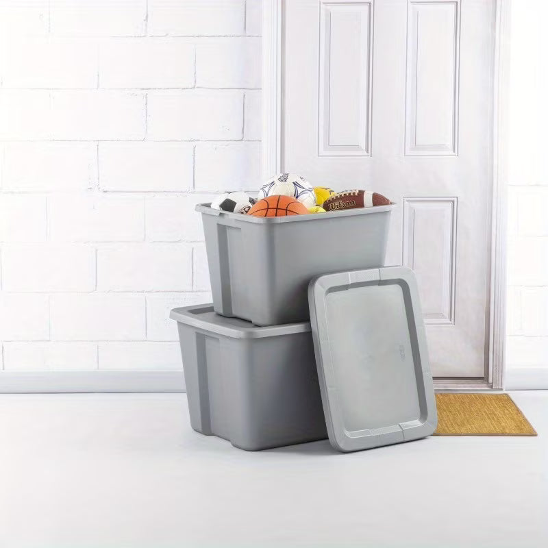 2-Pack 18 Gallon Heavy-Duty Plastic Storage Bins with Snap-On Lids - Durable Stackable Gray Organizers for Home Garage Pantry & Office - Space-Saving Rectangular Design with Reinforced Handles – Stackable Organization with a Practical Everyday Design