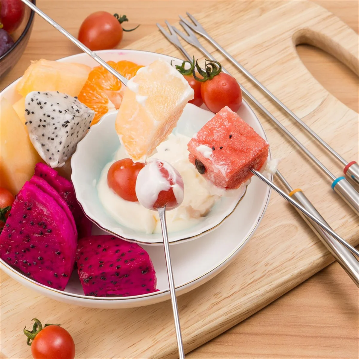 12PCS 9.5 Inch Color-Coded Stainless Steel Fondue Forks Cheese Fork Fruit with Heat-Blocking – Durable Stainless Steel Construction with a Practical Everyday Design