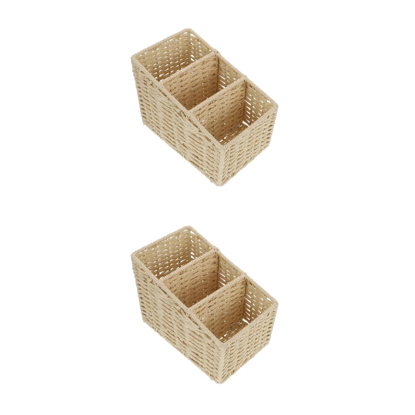 2pcs Woven 3 Compartments Woven Storage Box Bin Makeup Container Cube Organizer Divider for Home Bathroom Bedroom Closet Table Remote Beige – Multiroom Organization Format with a Practical Everyday Design