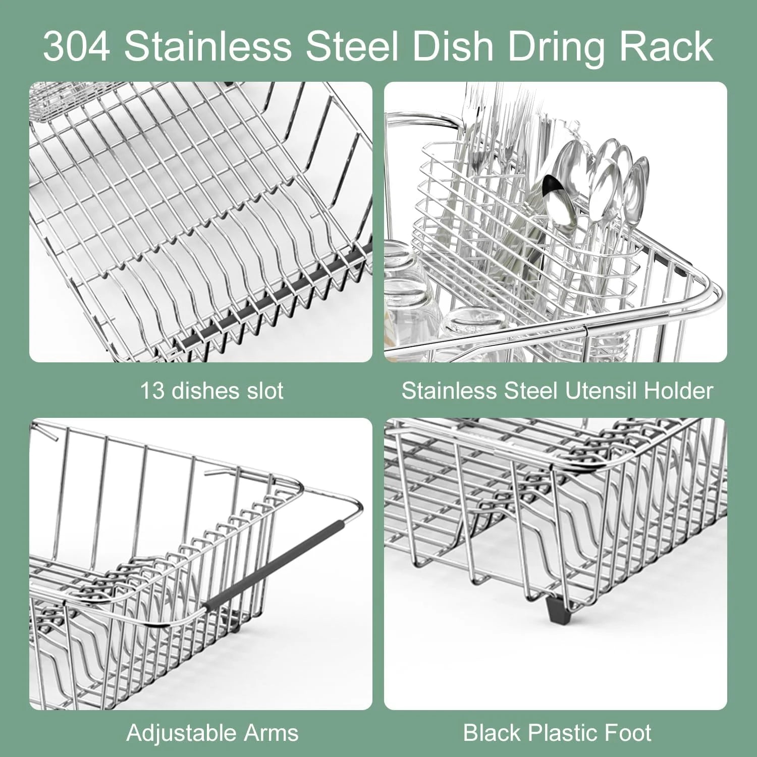 Dish Drying Rack in-Sink 304 Stainless Steel Dish Drainer with Stainless Steel Silverware Holder Over Inside Sink-Adjustable – Durable Stainless Steel Construction with a Practical Everyday Design