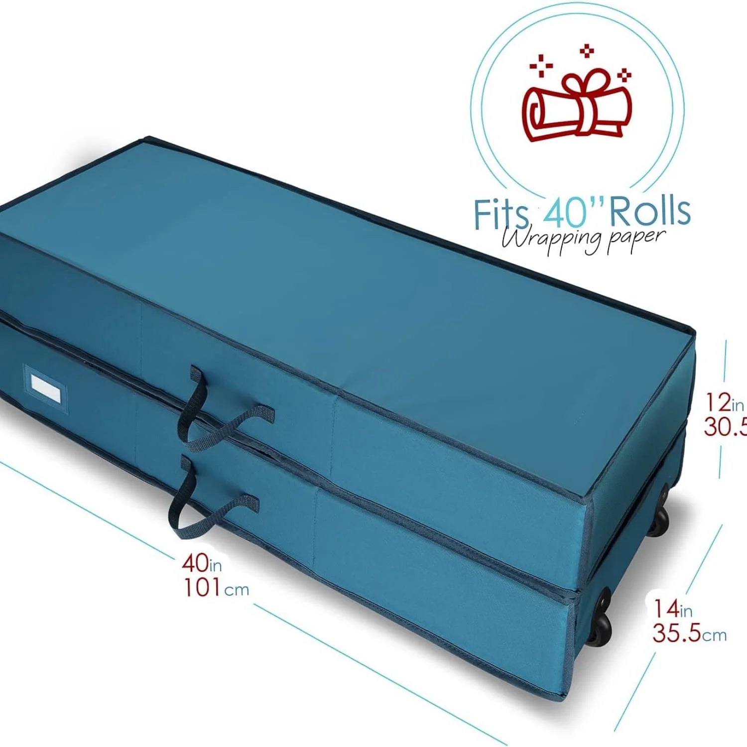 Wrapping Paper Storage Container with Ribbon Dispenser and Interior Pockets - Large Christmas Storage Containers with Wheels Fits 30 Rolls of 40" Length Blue – Everyday Household Format with a Practical Everyday Design