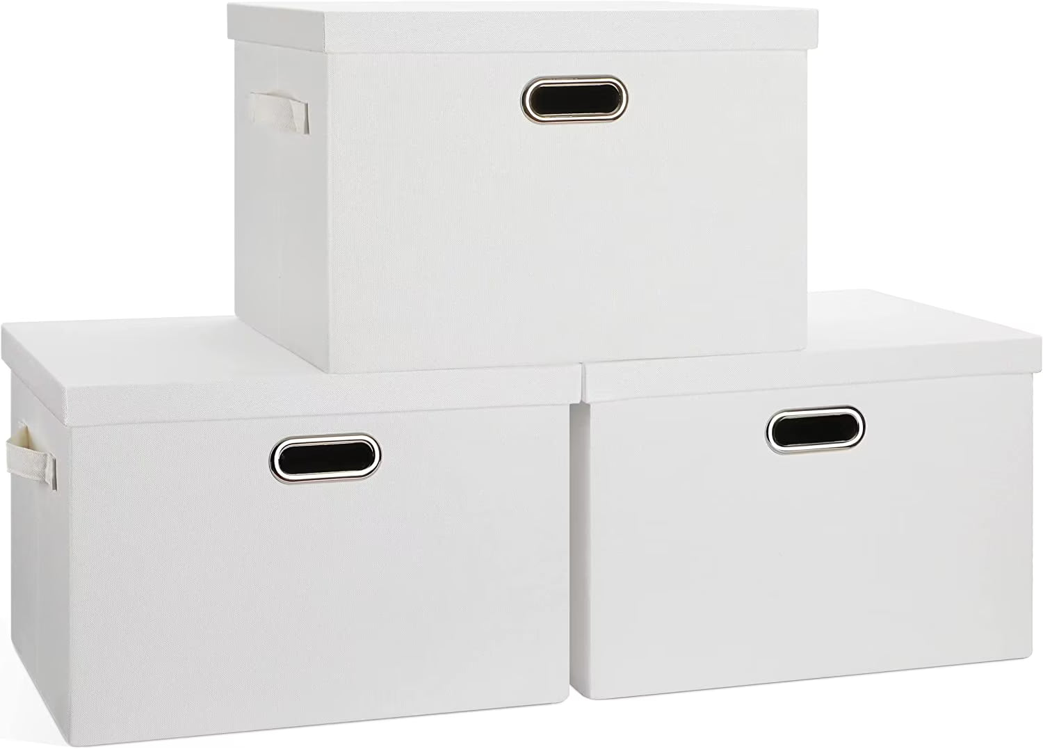 Large 17" 36 Quart Collapsible Stackable Storage Bins with Lids 3 Packs White Linen Fabric Closet Boxes with Lids Storage Cube Baskets Container Organizers for Bedroom Office(17 x12 x11) – Everyday Household Format with a Practical Everyday Design