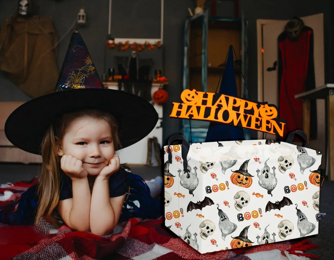 Rectangular Kids Storage Bin Halloween Basket Cartoon Storage Basket with Handles for Organizing Home Kitchen Boys and Girls Toys Bins Shelf Baskets(Watercolor Halloween) – Multiroom Organization Format with a Practical Everyday Design