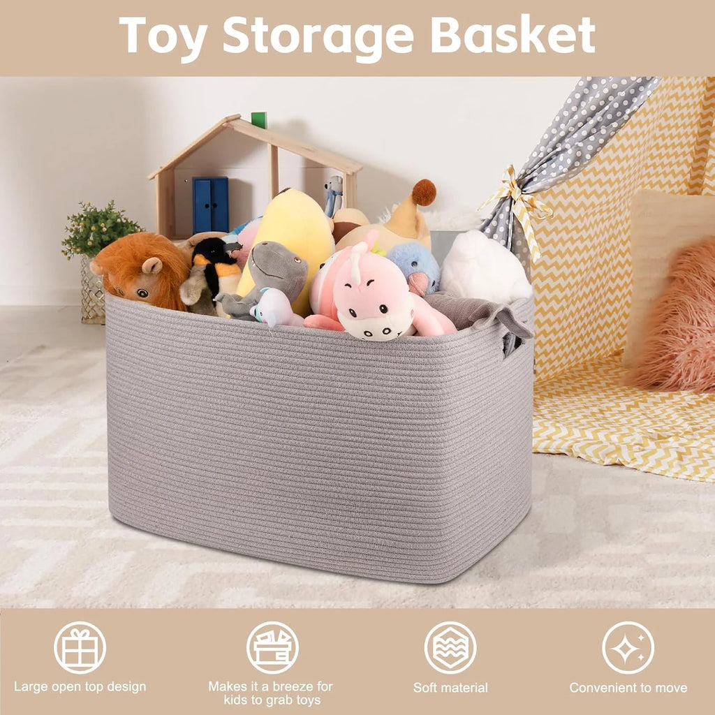 118L XXXLarge Cotton Rope Storage Basket Oversized Blanket Basket Used for Organizing Dirty Clothes in Living Room Bedroom Nursery Dog Toy Storage Bins 25" x 17" x 16",Grey – Practical Home Organization with a Practical Everyday Design