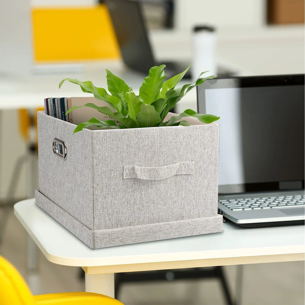 Medium 15" 21 Quart Collapsible Stackable Storage Bins with Lids 5 Packs Beige Foldable Fabric Closet Boxes Heavy-duty Lidded Linen Cube Baskets Container Organizers and Storage – Everyday Household Format with a Practical Everyday Design