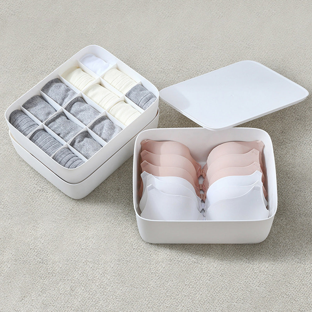 3pcs Underwear Storage Box Plastic Storage Basket Stackable Storage Container with 15-Compartment Divider for Bra Panties Socks(White) – Everyday Household Format with a Practical Everyday Design
