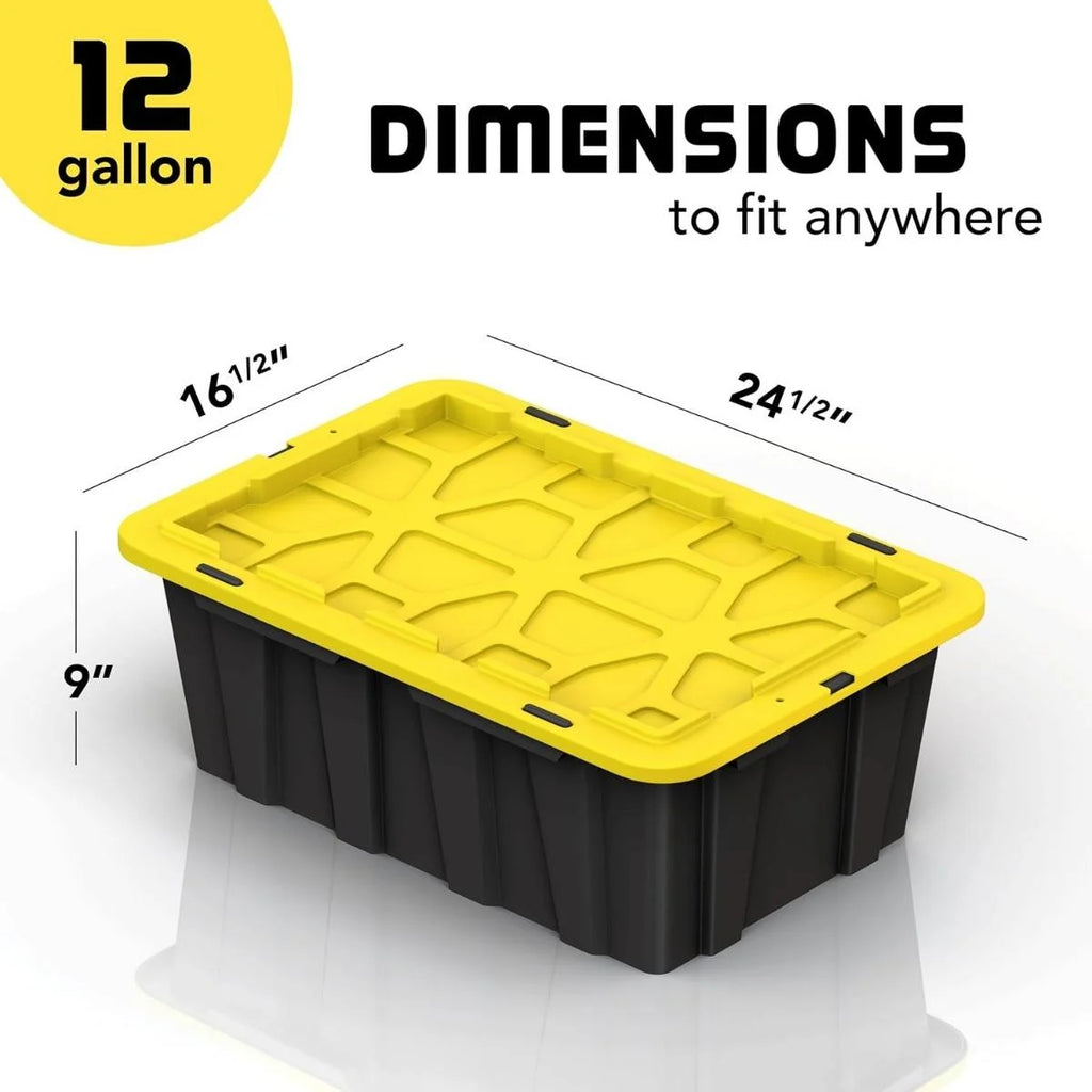 8 PACK of Medium 12 Gallon Plastic Storage Bin Tote Organizing Container with Ultra Durable Secure Latching Lids Stackable Extra Strength Clear with Built in Handle - Black and Yellow – Stackable Organization with a Practical Everyday Design