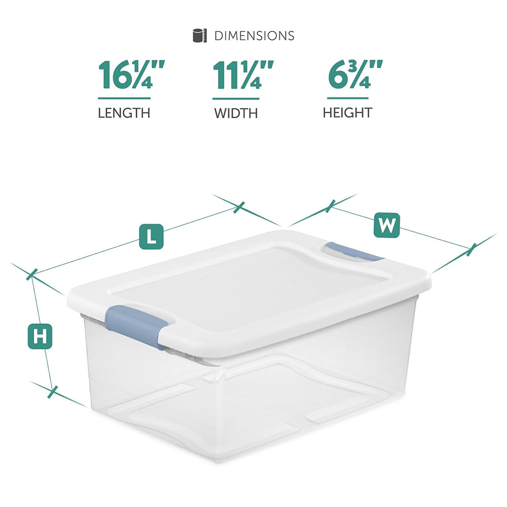 15 Qt Latching Storage Box Stackable Bin with Latch Lid Plastic Container to Organize Closet Shelf Clear with White Lid 12-Pack – Multiroom Organization Format with a Practical Everyday Design