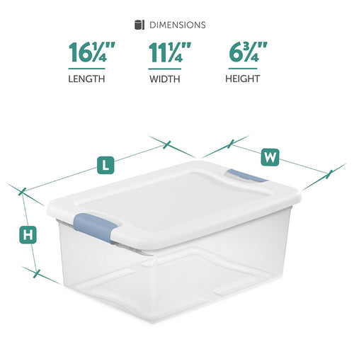 15 Qt Latching Storage Box Stackable Bin with Latch Lid Plastic Container to Organize Closet Shelf Clear with White Lid 12-Pack – Everyday Household Format with a Practical Everyday Design