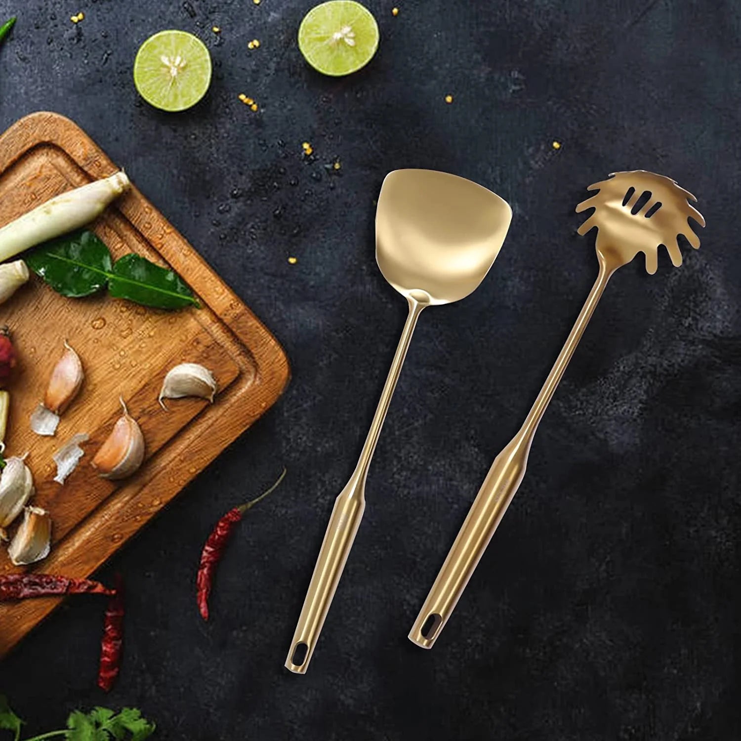 7pcs/ Set Gold Cooking Utensils Suitable for everyday use Kitchen Tool with Holder Stainless Steel – Durable Stainless Steel Construction with a Practical Everyday Design