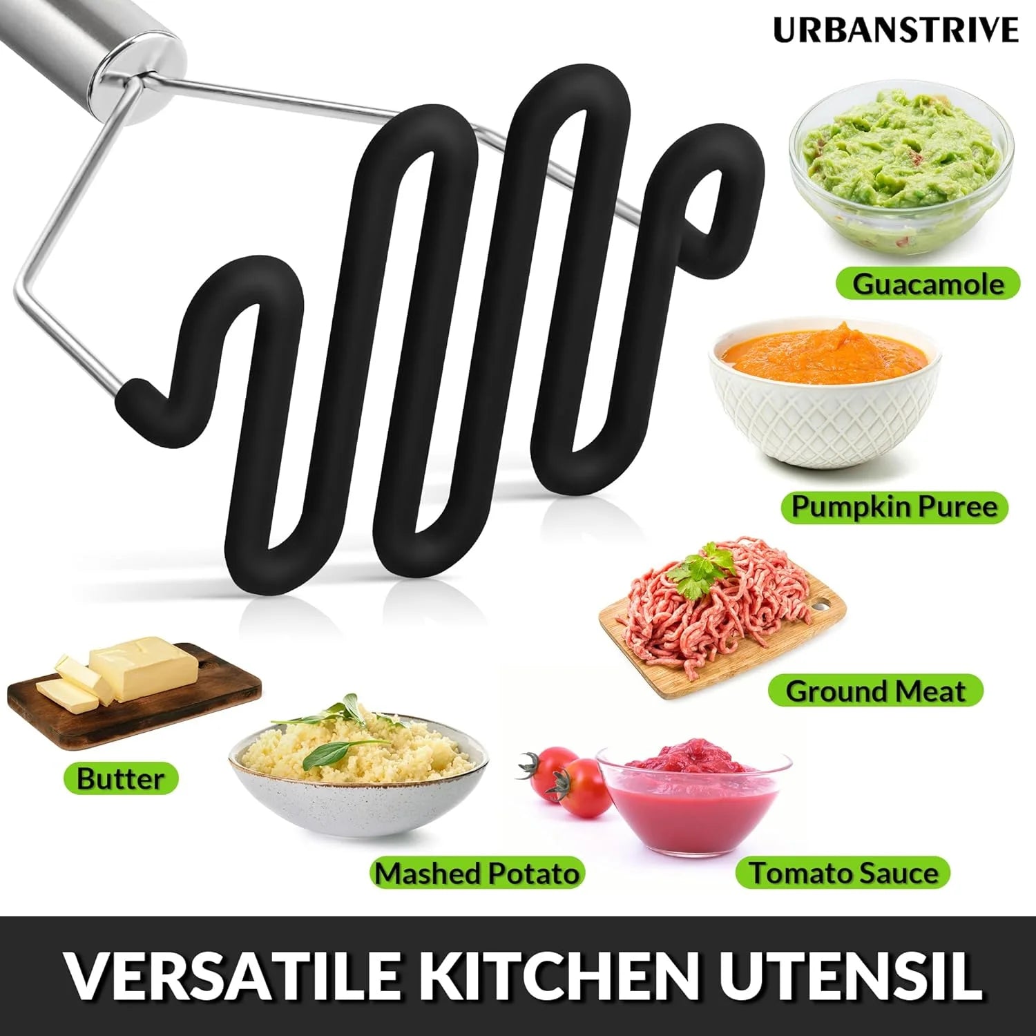Non-Scratch Silicone Potato Masher Kitchen Tool Potatoes Masher Potato Masher Stainless Steel Wrapped In Well-crafted Silicone Potato Smasher Black – Durable Stainless Steel Construction with a Practical Everyday Design