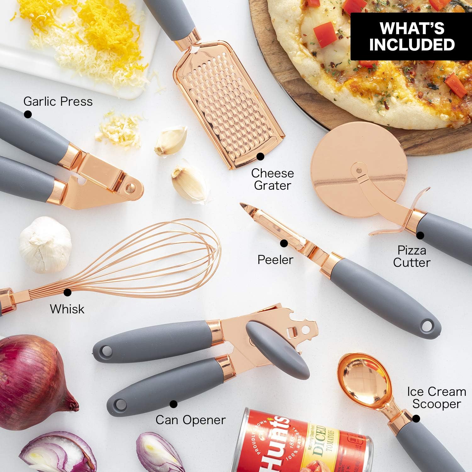 7-Piece Kitchen Gadget Set Copper Coated Stainless Steel Tableware with Soft Touch Handle – Convenient Carry Handles with a Practical Everyday Design