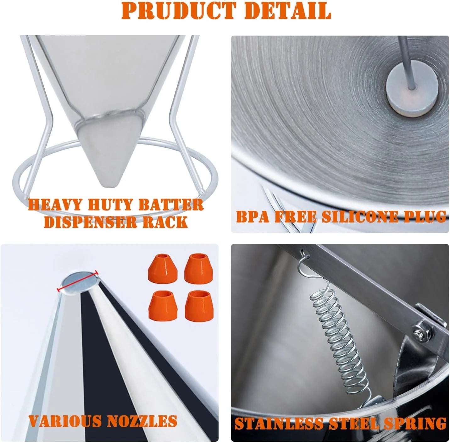 Stainless Steel Pancake Batter Dispenser with Squeeze Handle Kitchen Funnel Tools Pancake Dispenser for Pancakes Cupcakes Takoyaki and Baked Goods – Convenient Carry Handles with a Practical Everyday Design