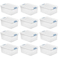 15 Qt Latching Storage Box Stackable Bin with Latch Lid Plastic Container to Organize Closet Shelf Clear with White Lid 12-Pack – Multiroom Organization Format with a Practical Everyday Design