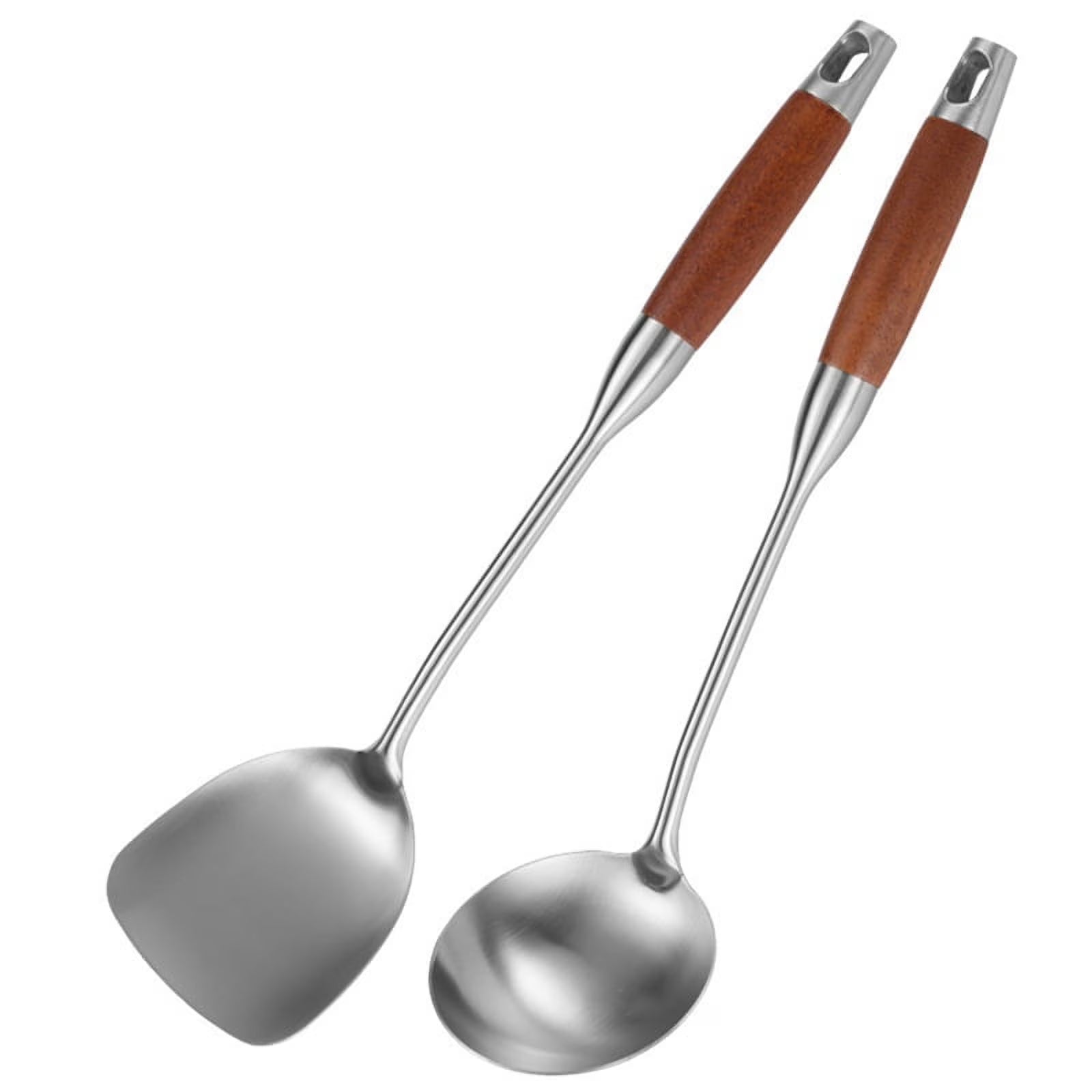 Stainless Steel for Carbon Steel Stainless Steel Wok Metal Wok Tools Set Wooden Handle Soup Ladle – Convenient Carry Handles with a Practical Everyday Design