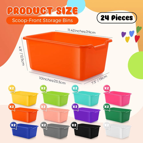 24 Pcs Plastic Cubby Bins Classroom Cubby Organization Book Bins for Classroom Bulk Toy Storage Baskets Stackable Assorted Colors Storage Containers for Home Office School Nursery Playroom – Stackable Organization with a Practical Everyday Design