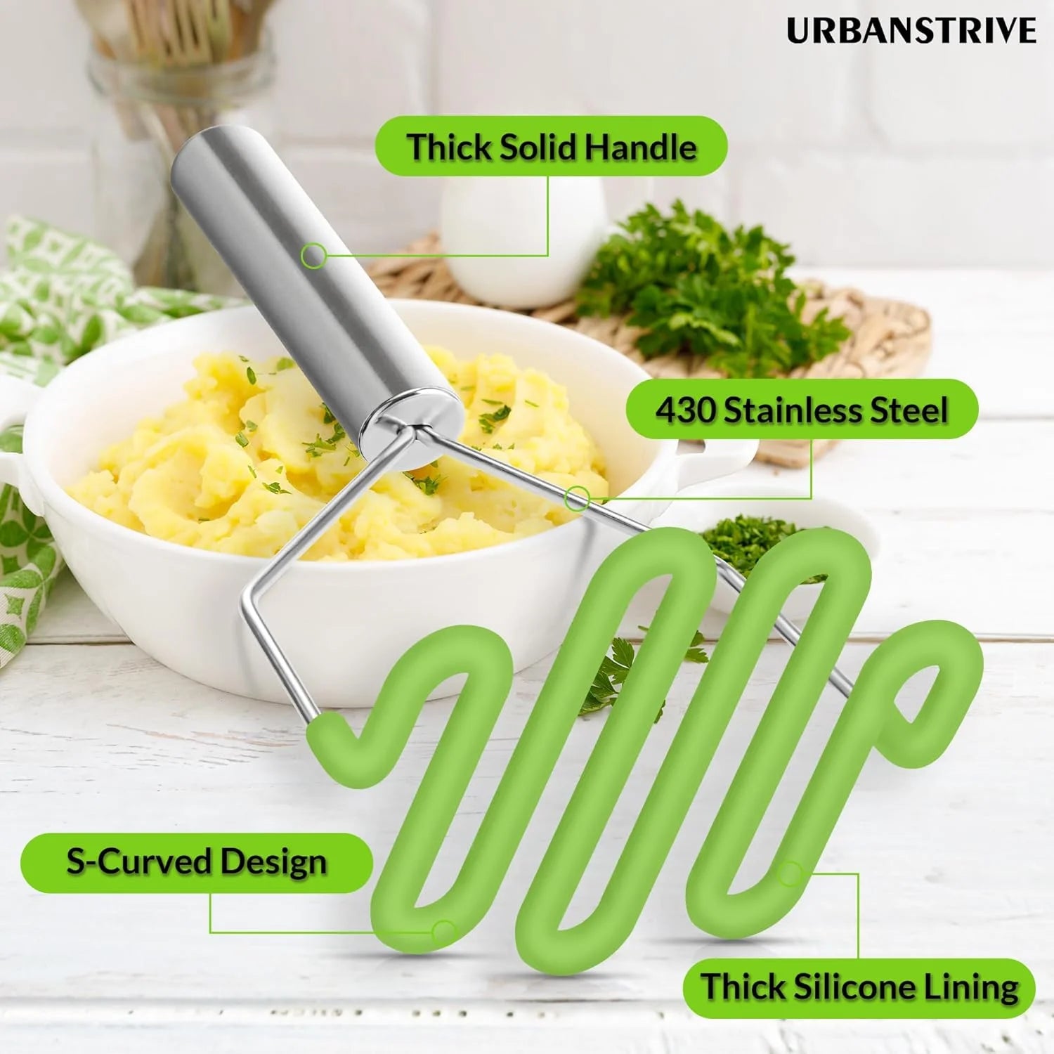 Non-Scratch Silicone Potato Masher Kitchen Tool Potatoes Masher Potato Masher Stainless Steel Wrapped In Well-crafted Silicone Potato Smasher – Durable Stainless Steel Construction with a Practical Everyday Design