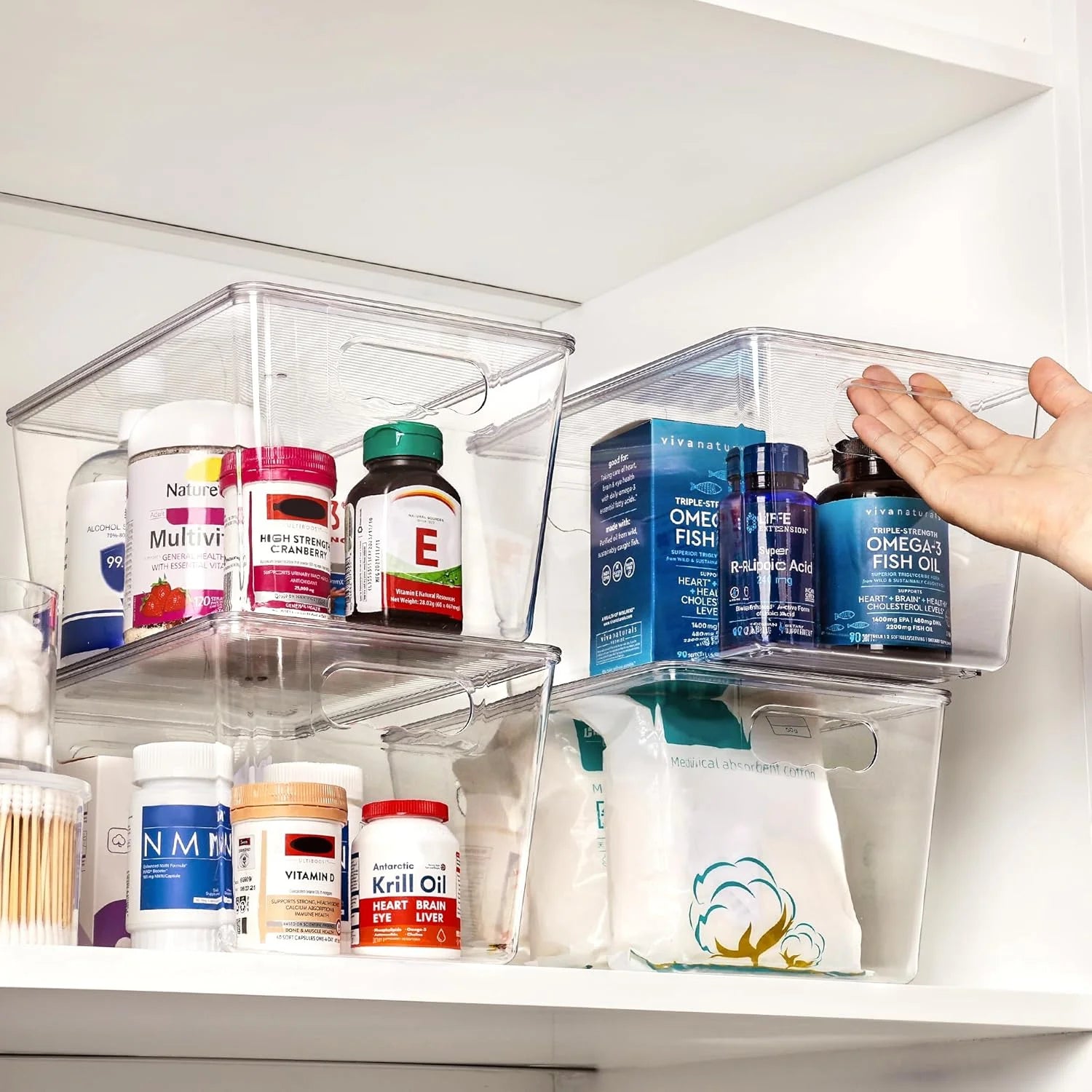 Clear Stackable Storage Bins with Lids Large Plastic Containers with Handle for Pantry Organizer and Storage,Suitable for Bathroom,Cabinet,Kitchen,Fridge,Closet Organization – Stackable Organization with a Practical Everyday Design