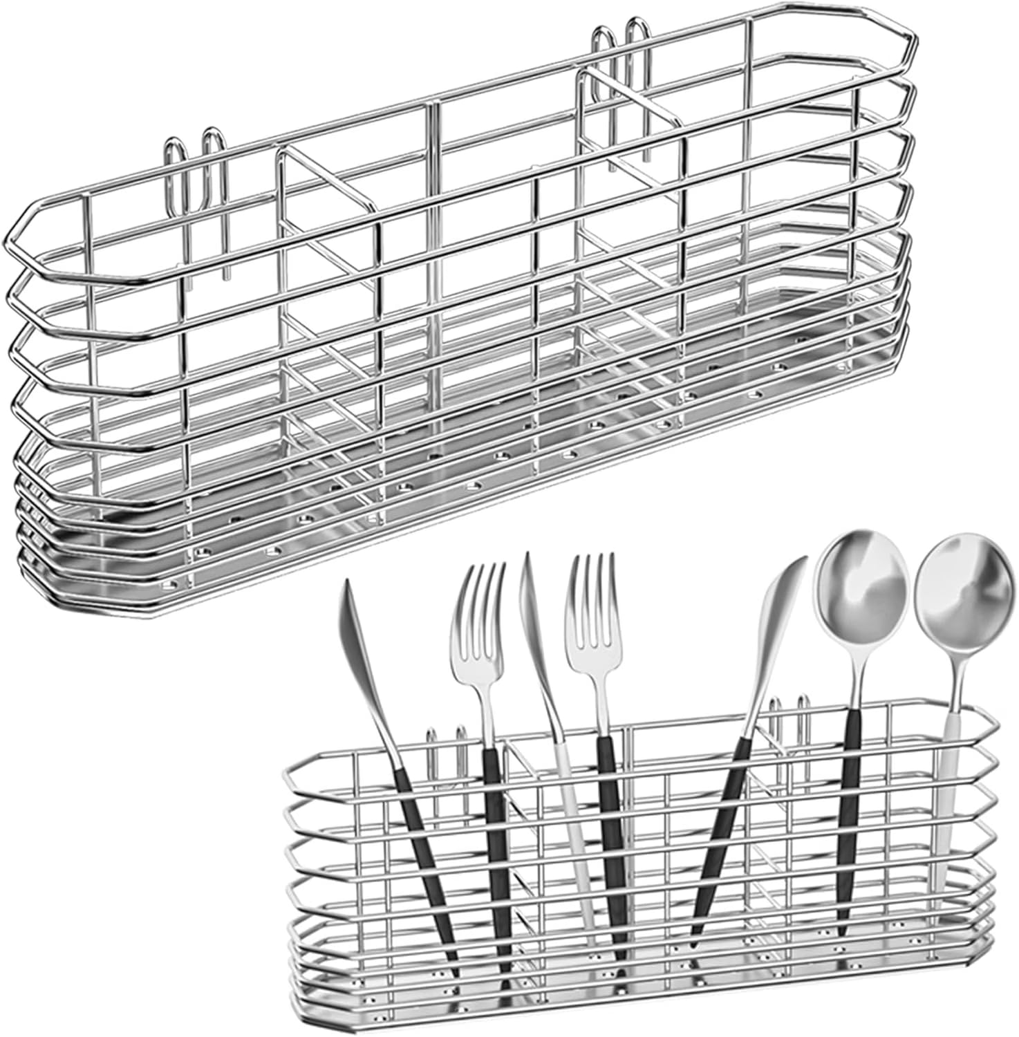 304 Stainless Steel Utensil Holder Dish Drying Rack kitchen Utensil Organizer Knife and Fork Drainage Rack Kitchen Drainage Basket Accessories With Hooks Rust-resistant Color-Silver – Durable Stainless Steel Construction with a Practical Everyday Design