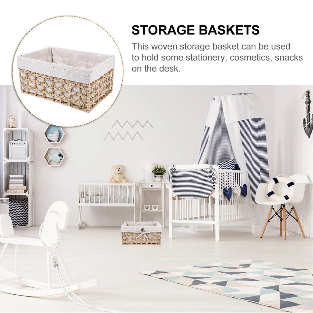 Rustic Storage Bins Grass Basket Cube Boxes with Lids Fabric Toy Sundries – Multiroom Organization Format with a Practical Everyday Design