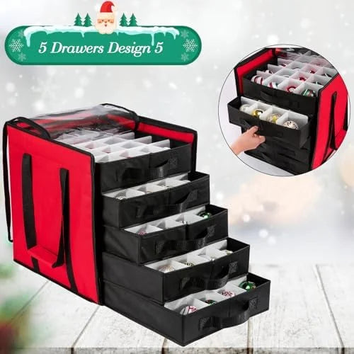 Christmas Ornament Storage Containers -Holds Up to 100 Holiday Ornaments with 5 Removable Trays Large Storage Box with Clear Covered Top & Sturdy Handles – Clear-View Organization with a Practical Everyday Design