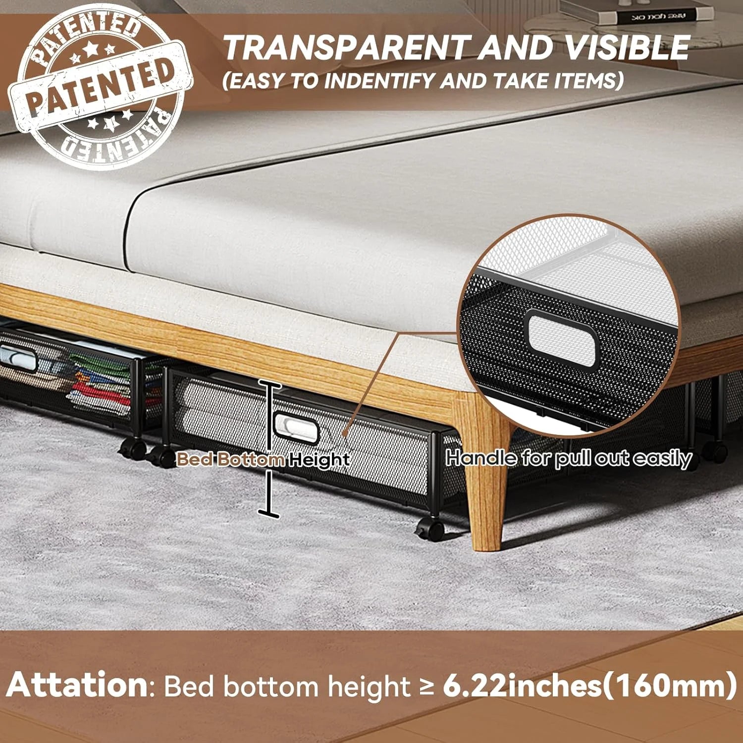 Under Bed Storage Containers with Wheels - Shoe Storage Organizer Drawer Tool-free Assembly Metal Underbed Storage for Bedroom Clothes Shoes Blankets - 2Pack – Multiroom Organization Format with a Practical Everyday Design