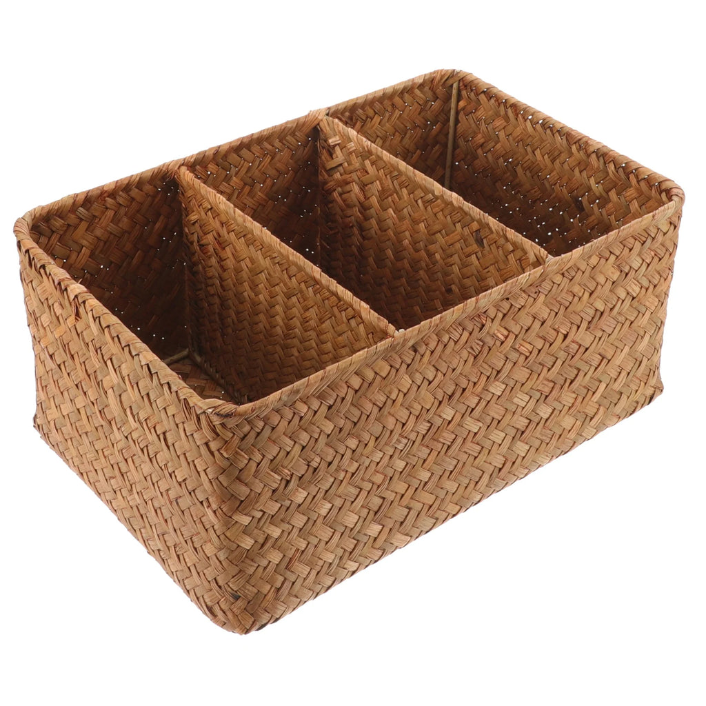 Straw Desktop Storage Box Pantry Basket Bins Hamper for Shelves with Lid Chocolate – Secure Lid Design with a Practical Everyday Design
