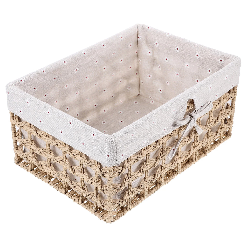 Rustic Storage Bins Grass Basket Cube Boxes with Lids Fabric Toy Sundries – Multiroom Organization Format with a Practical Everyday Design