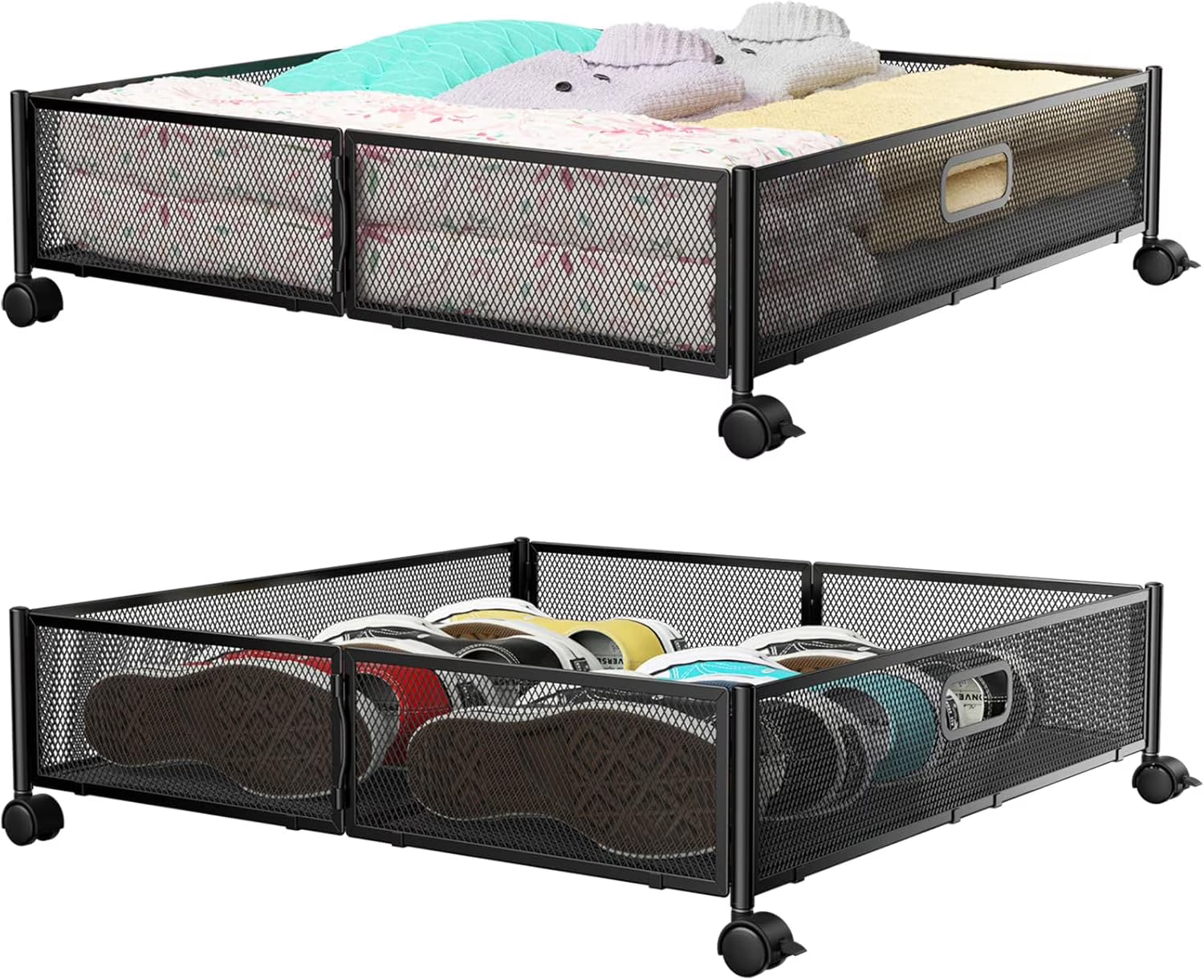 Under Bed Storage Containers with Wheels - Shoe Storage Organizer Drawer Tool-free Assembly Metal Underbed Storage for Bedroom Clothes Shoes Blankets - 2Pack – Everyday Household Format with a Practical Everyday Design