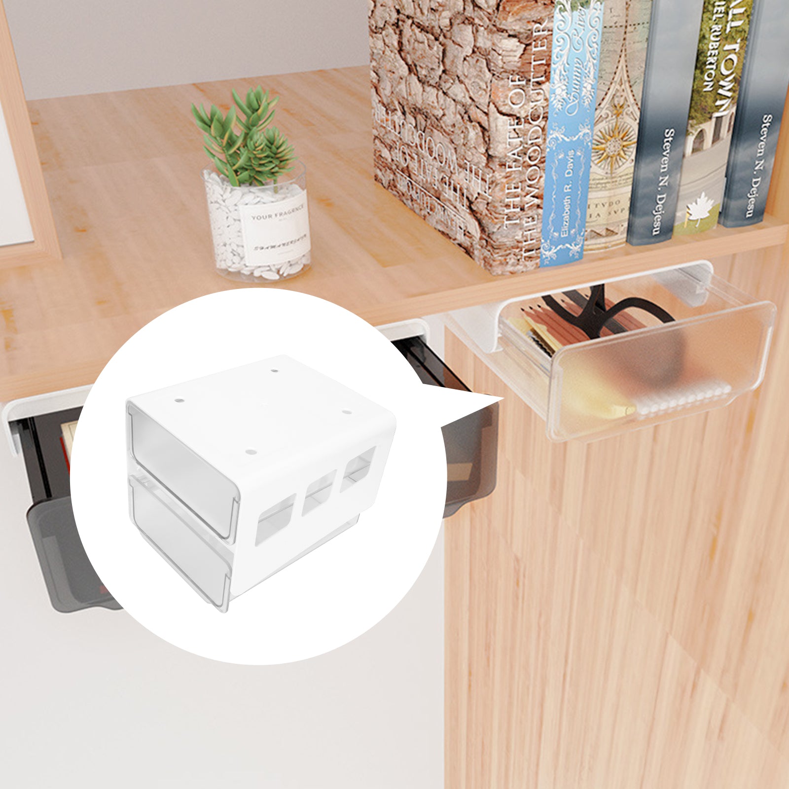 Double Storage Box Desktop Boxes Bins Table Shelf Office White – Multiroom Organization Format with a Practical Everyday Design