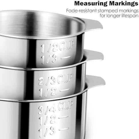 Measuring Cups 7PCS Stainless Steel Measuring Cups with a Storage Bag for Cooking & Baking Dishwasher Suitable – Durable Stainless Steel Construction with a Practical Everyday Design