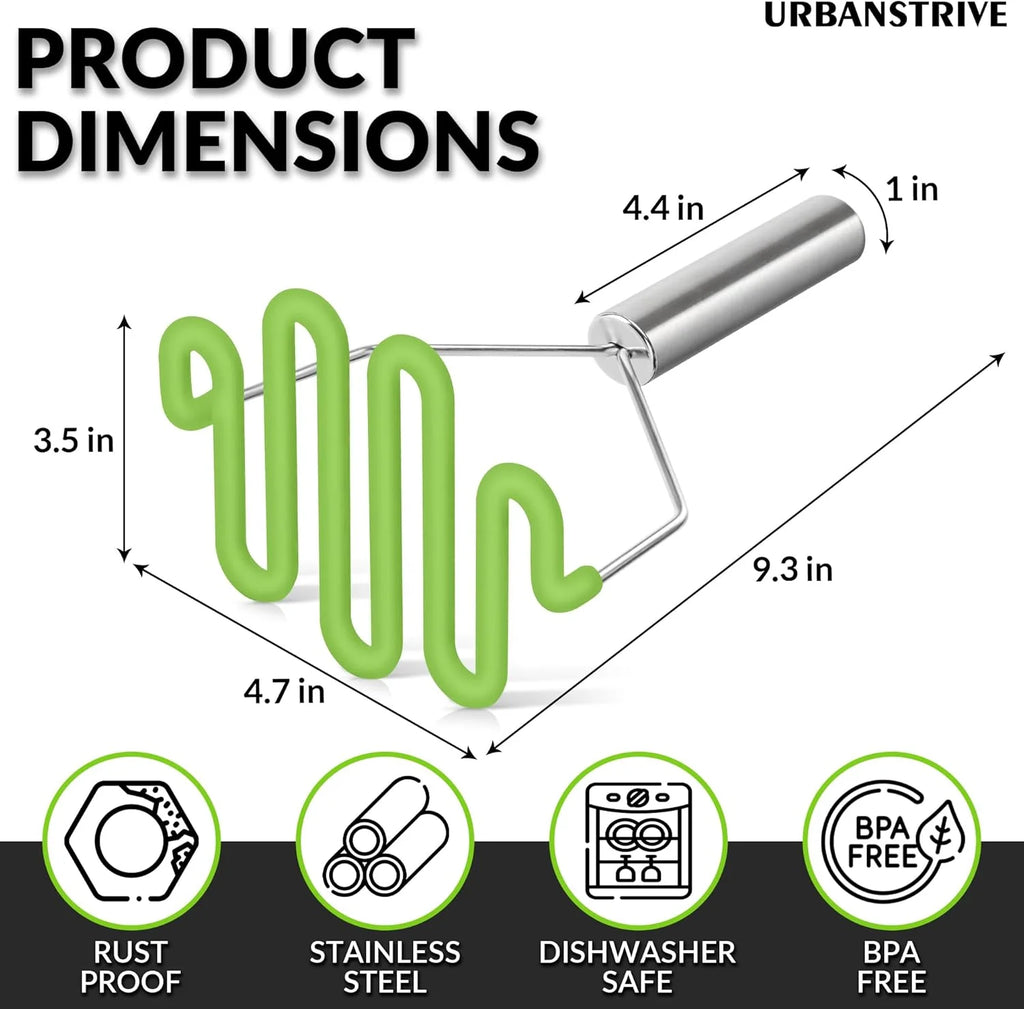 Non-Scratch Silicone Potato Masher Kitchen Tool Potatoes Masher Potato Masher Stainless Steel Wrapped In Well-crafted Silicone Potato Smasher – Durable Stainless Steel Construction with a Practical Everyday Design