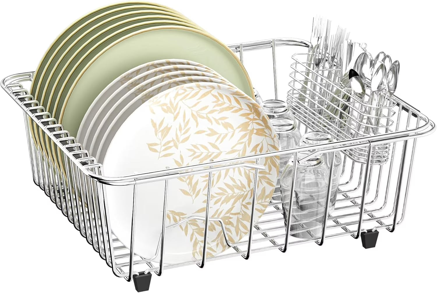 Dish Drying Rack in-Sink 304 Stainless Steel Dish Drainer with Stainless Steel Silverware Holder Over Inside Sink-Adjustable – Durable Stainless Steel Construction with a Practical Everyday Design