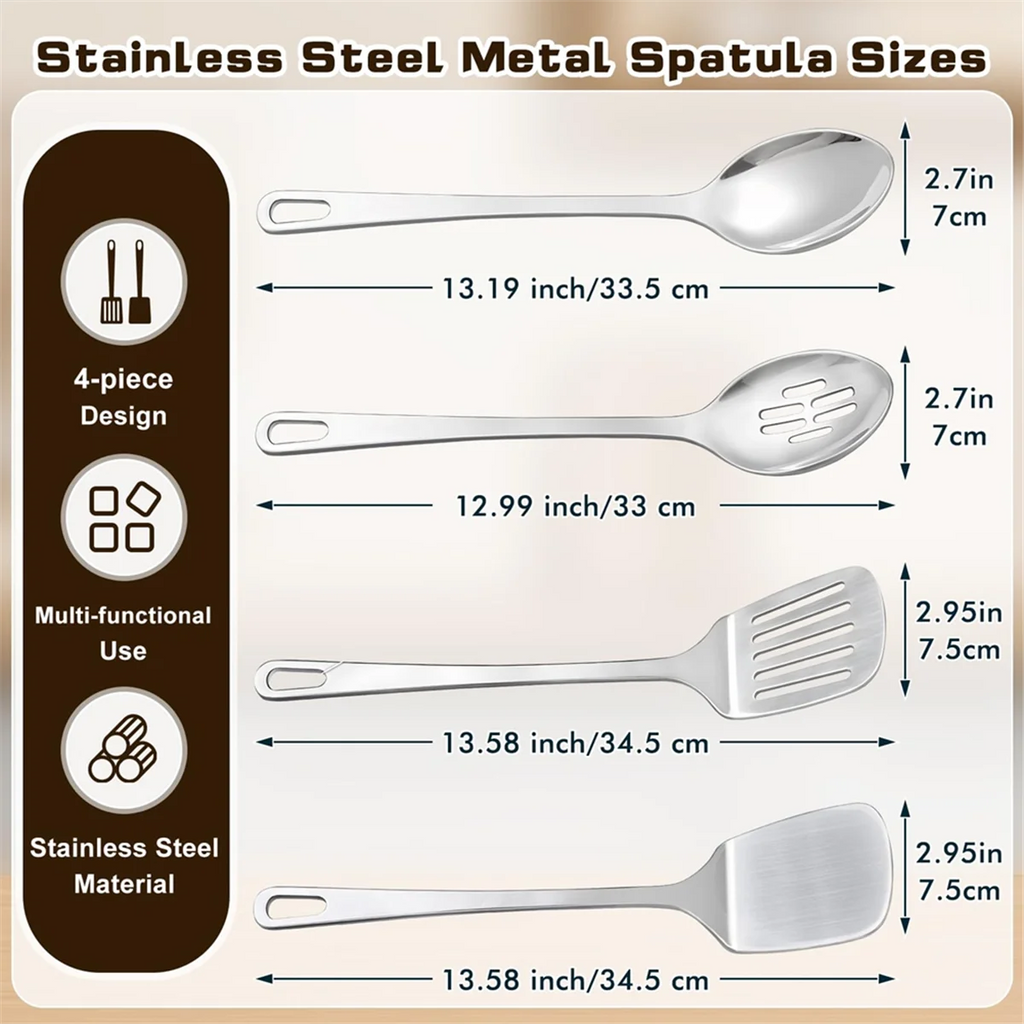4 Pcs Cooking Utensils Set Stainless Steel Kitchen Utensils,Kitchen Tools Include Wok Spatula Serving Spoon,1 set * spatula set,Silver – Durable Stainless Steel Construction with a Practical Everyday Design