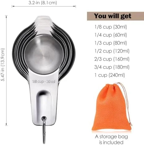 Measuring Cups 7PCS Stainless Steel Measuring Cups with a Storage Bag for Cooking & Baking Dishwasher Suitable – Durable Stainless Steel Construction with a Practical Everyday Design