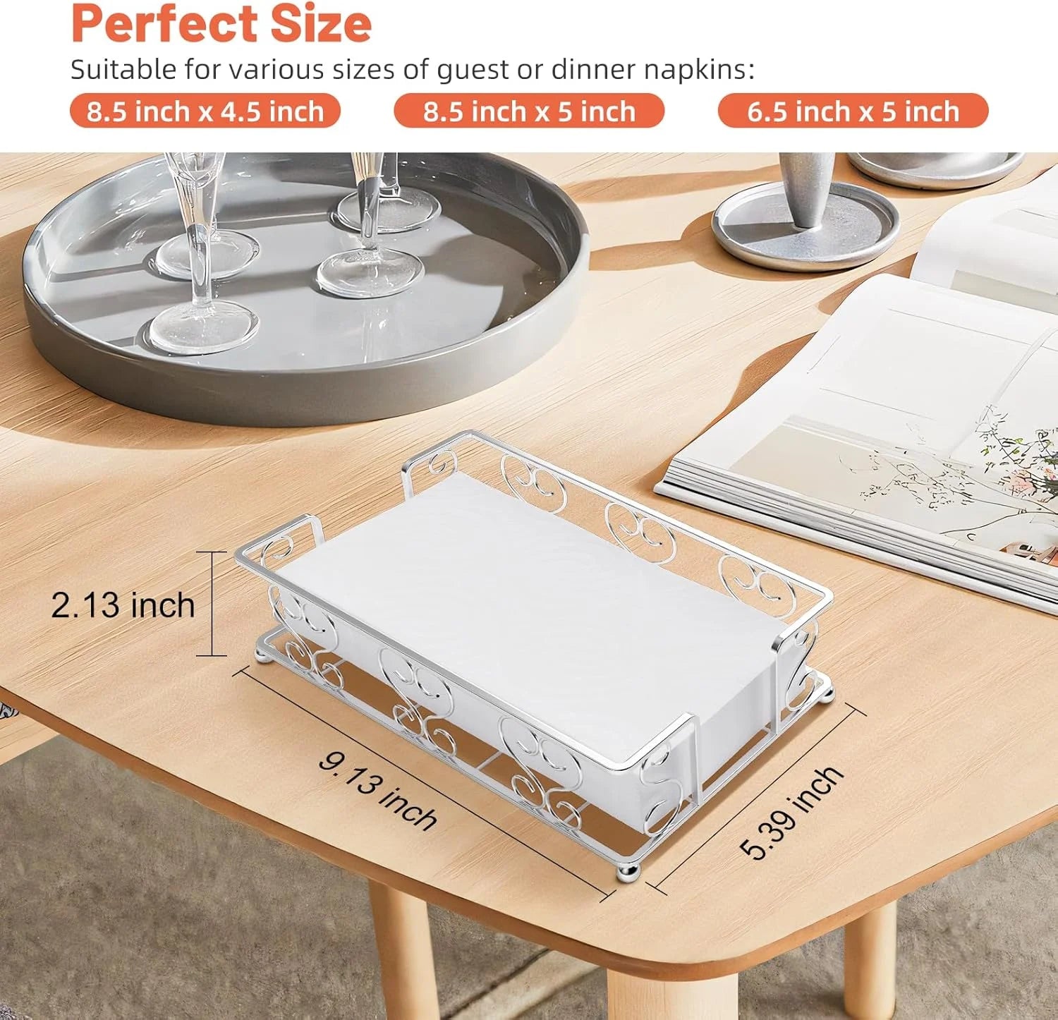 Napkin Holder & Guest Towel Tray - Stainless Steel Disposable Paper Towel Dispenser for Bathroom Table Kitchen Countertop Dinner Table Vanity – Durable Stainless Steel Construction with a Practical Everyday Design