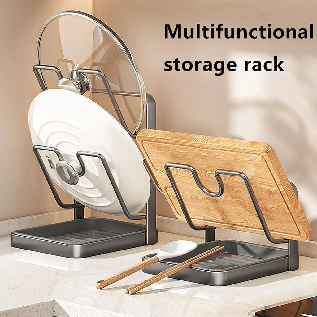 Kitchen Pot Lid Storage Rack 304 Stainless Steel Pot Lid Holder While Cooking Multifunctional Kitchen Pot Cover Organizer for Countertop With Removable Drip Tray – Durable Stainless Steel Construction with a Practical Everyday Design