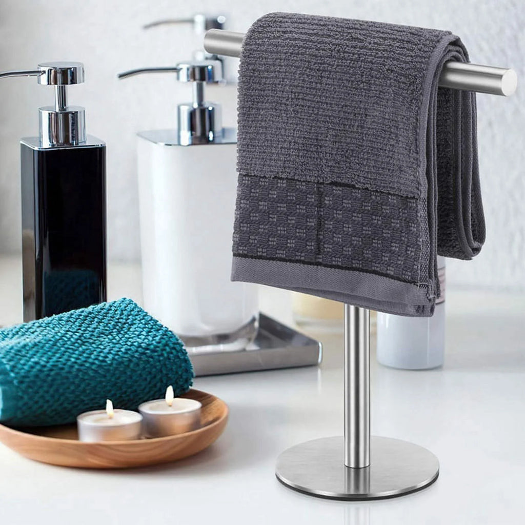 Brushed Standing Towel Rack Heavy Duty Base Stainless Steel T-Shaped Hand Towel Stand for Bathroom Kitchen. – Durable Stainless Steel Construction with a Practical Everyday Design