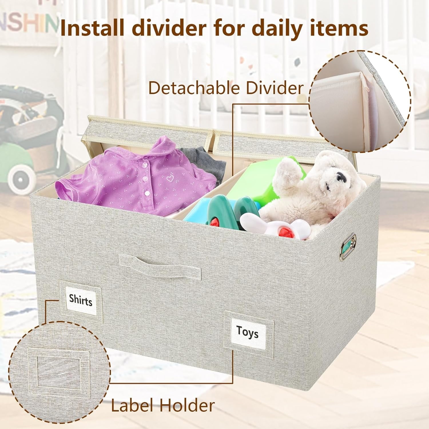Medium 15" 21 Quart Collapsible Stackable Storage Bins with Lids 5 Packs Beige Foldable Fabric Closet Boxes Heavy-duty Lidded Linen Cube Baskets Container Organizers and Storage – Everyday Household Format with a Practical Everyday Design