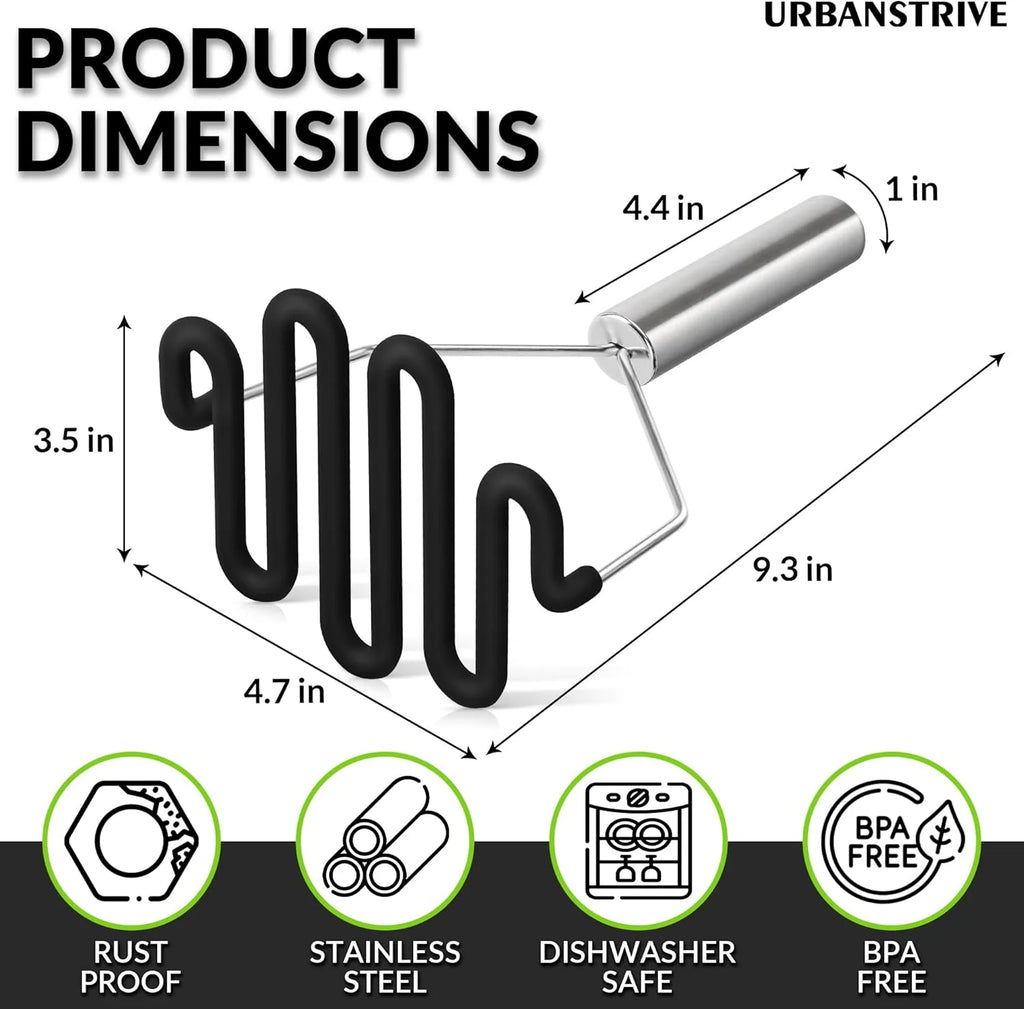 Non-Scratch Silicone Potato Masher Kitchen Tool Potatoes Masher Potato Masher Stainless Steel Wrapped In Well-crafted Silicone Potato Smasher Black – Durable Stainless Steel Construction with a Practical Everyday Design